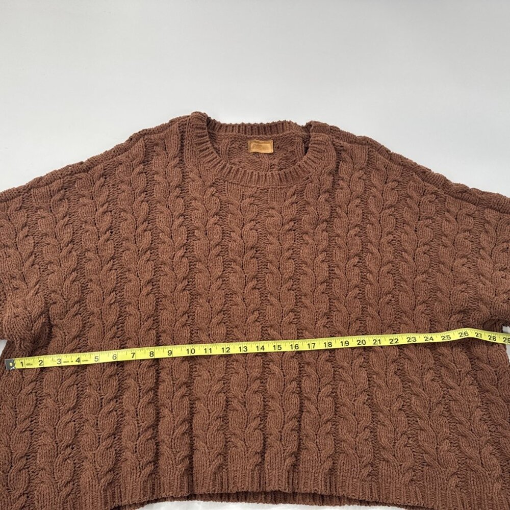 POL Chunky Sweater Womens Large Brown Cropped Cable Cuff Sleeve Knit Soft Boho - Picture 3 of 8